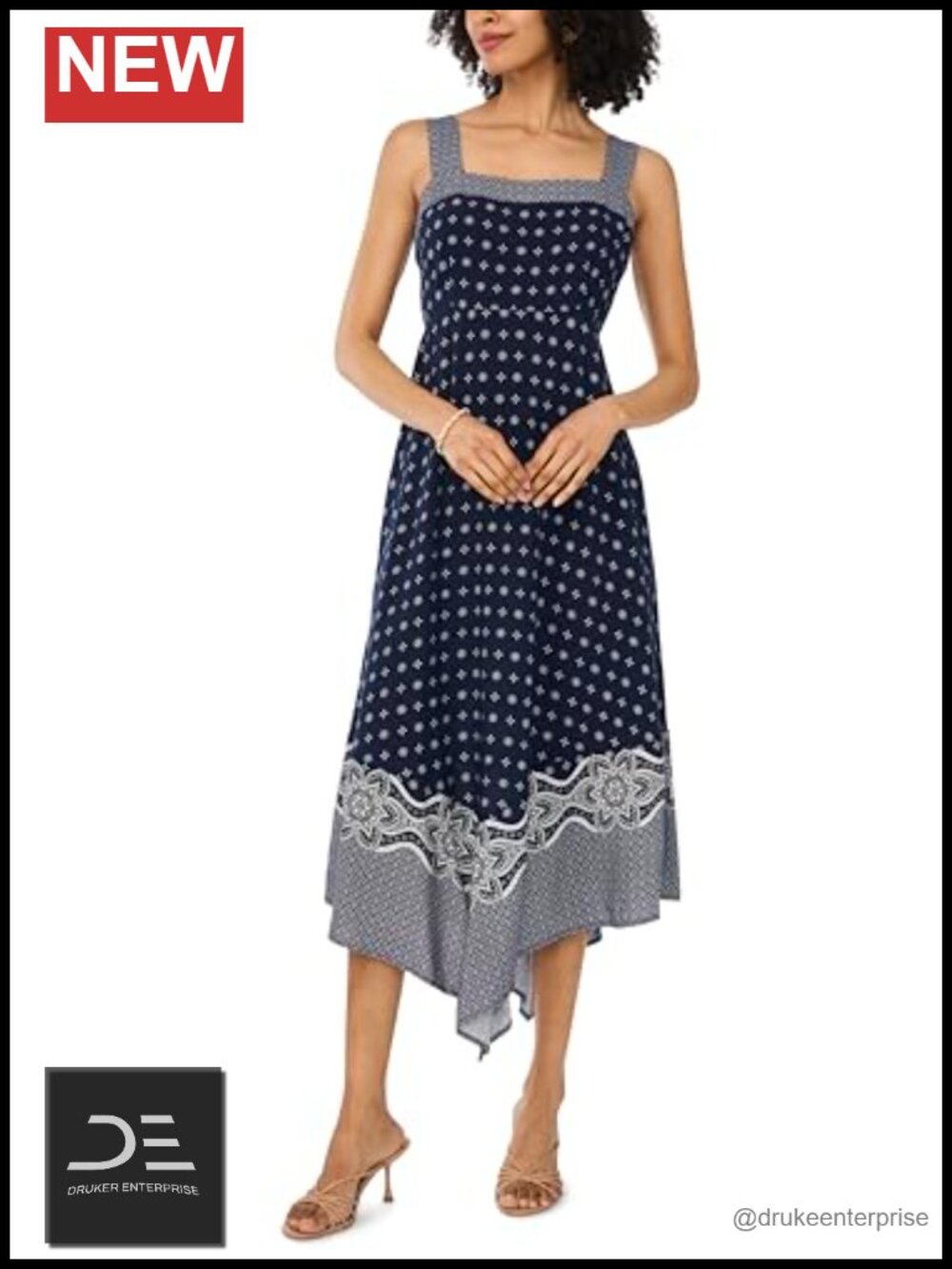 Women's Printed Hanky Hem Tank Midi Dress Sleeveless Casual Spring Summer